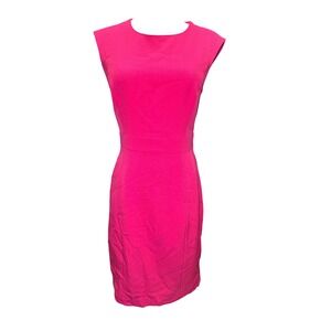 Kasper Womens Hot Pink Sleeveless Sheath Dress Size 4 Career Cocktail Crew Neck